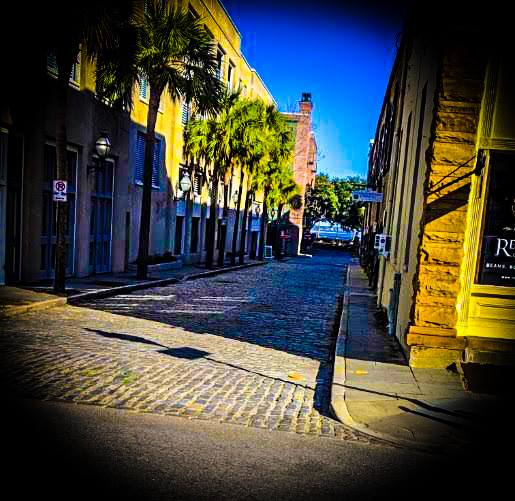 Historic Charleston waterfront and cobblestone street connected to African American history and Gullah Geechee heritage